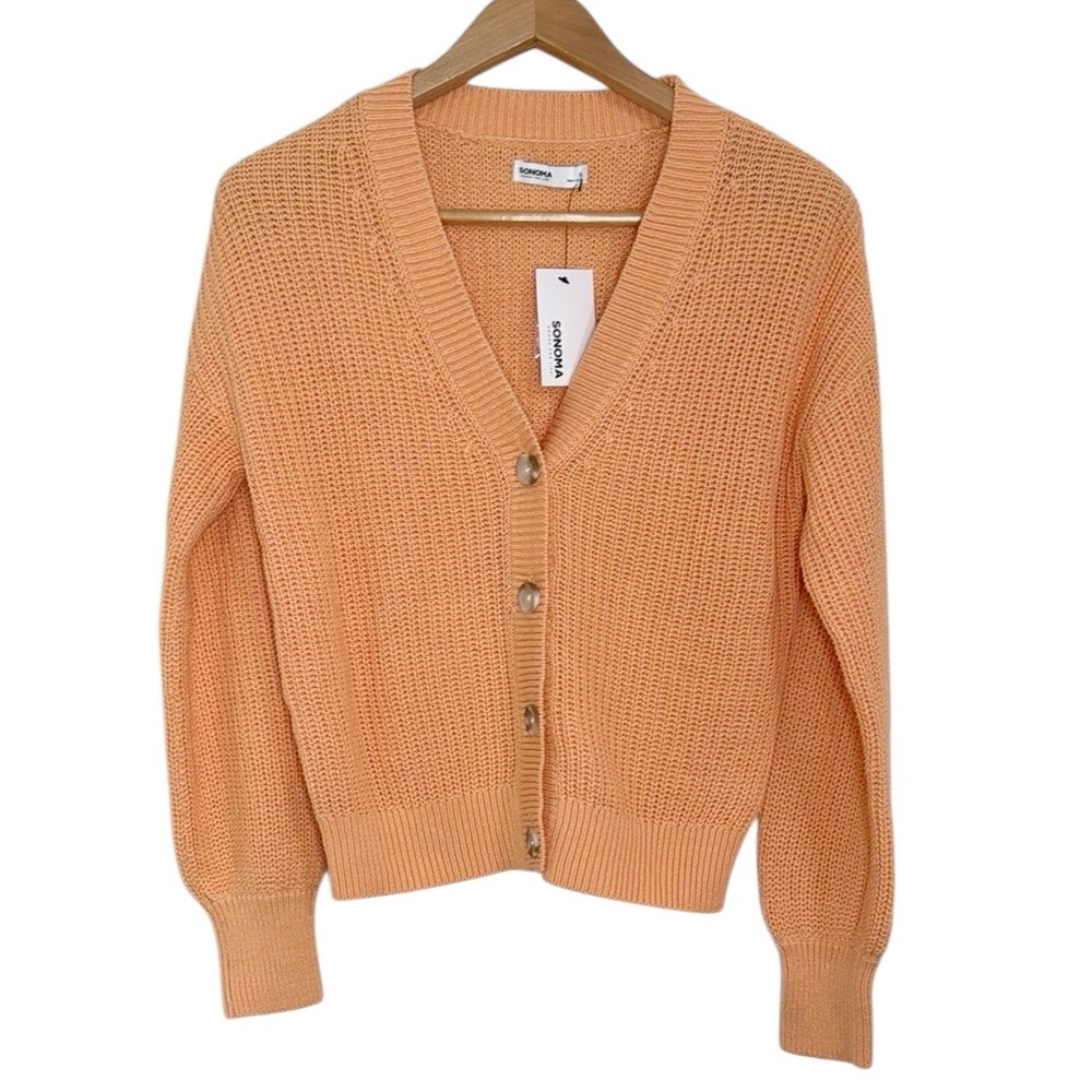 Sonoma Goods For Life Button-Front Textured shaker stitch Cardigan salmon size S